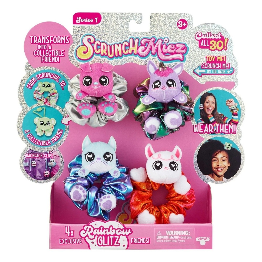 ScrunchMiez 4 Pack Rainbow Glitz Series 1 Exclusive Plush Soft Hair Scrunchies